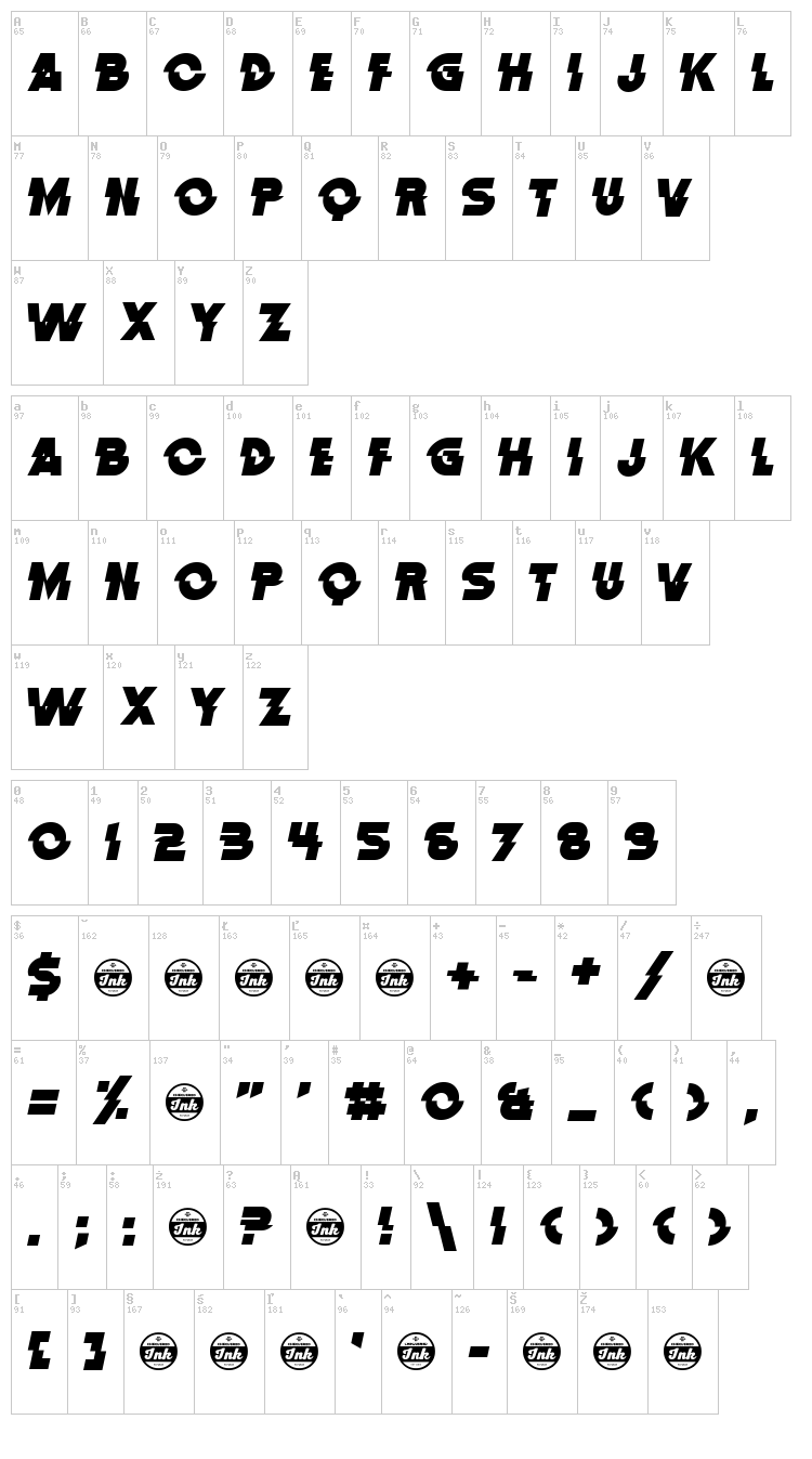 Distortion Dos Analogue font map